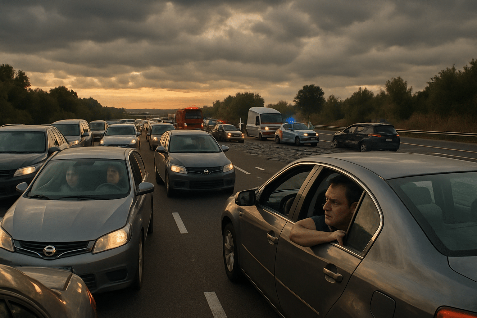 Un impressionnant embouteillage sur l’A9 entre Sète et Montpellier suite à un accident de la route