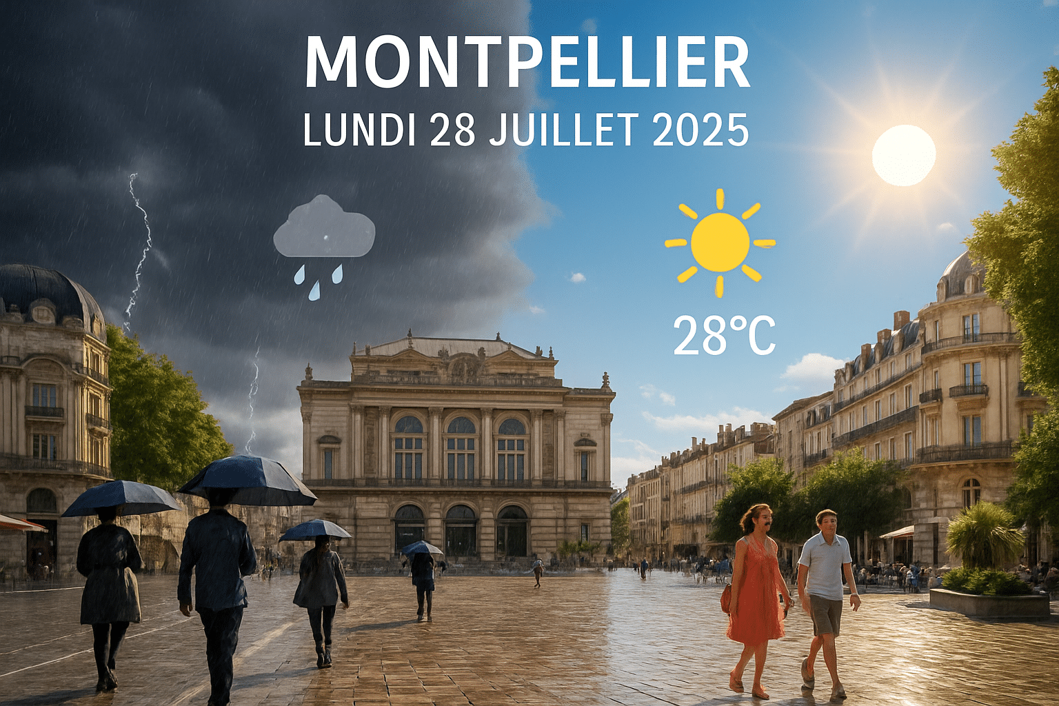 Prévisions météorologiques pour Montpellier et ses alentours le lundi 28 juillet 2025
