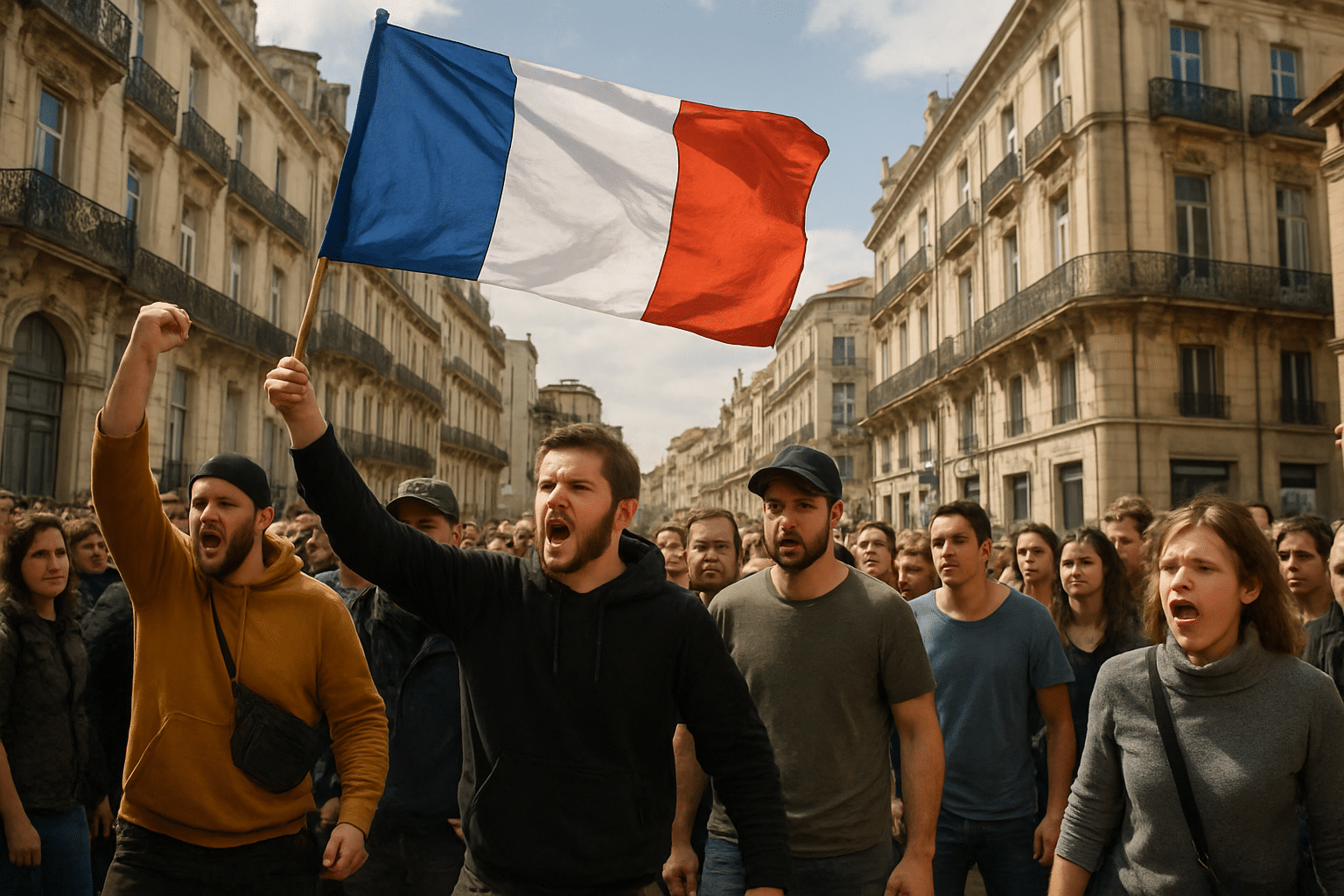 Des tensions à Montpellier : des manifestants au drapeau tricolore confrontés à la foule