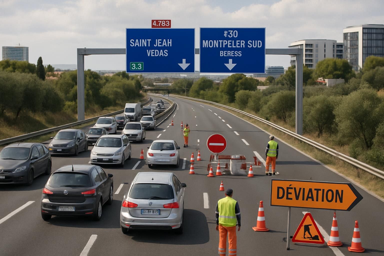 Fermeture de l’A709 entre Saint-Jean-de-Védas (sortie 32) et Montpellier-Sud (sortie 30